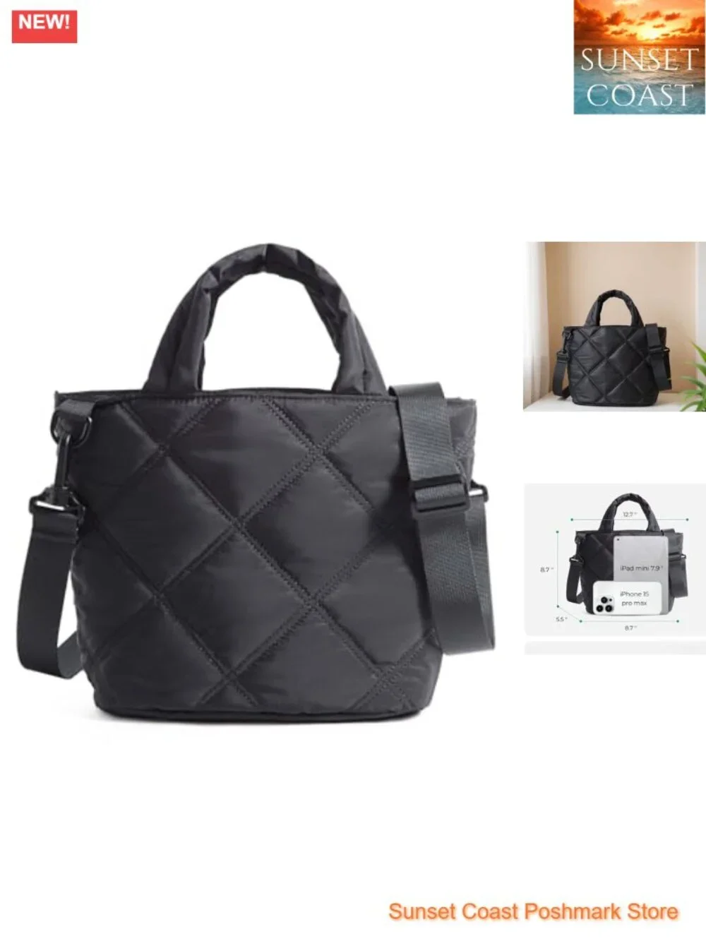 Lightweight Nylon Puffer Crossbody Bag with Multiple Pockets